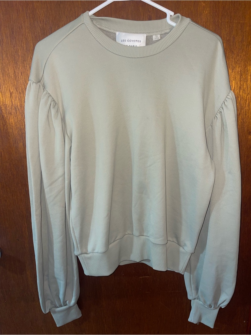 Les Coyotes Puff-Sleeve Crewneck Sweatshirt in khaki